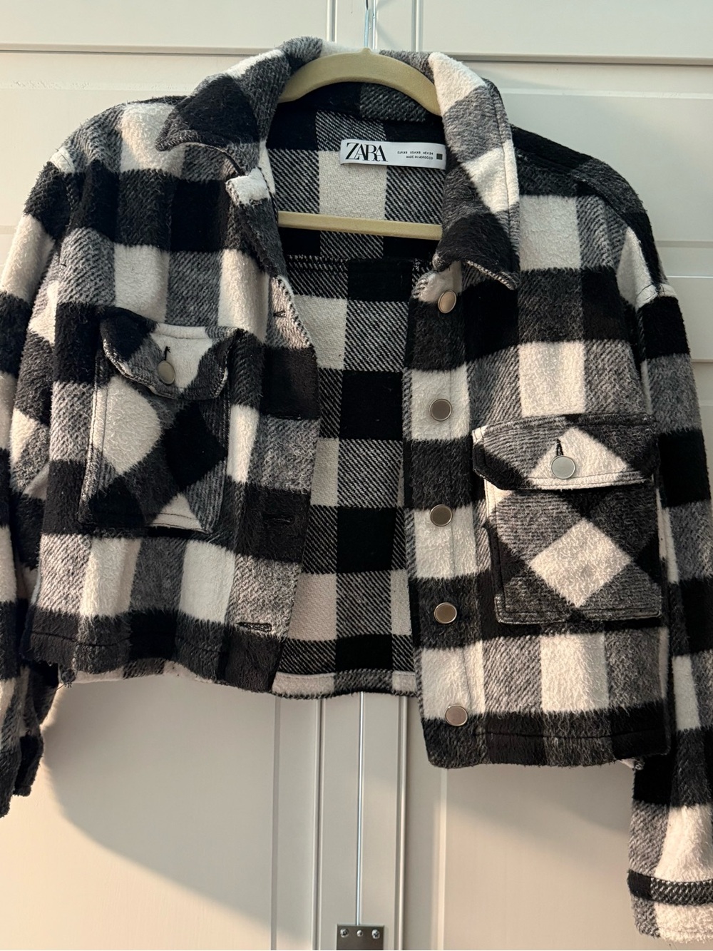 Zara Black & White Plaid Jacket cropped